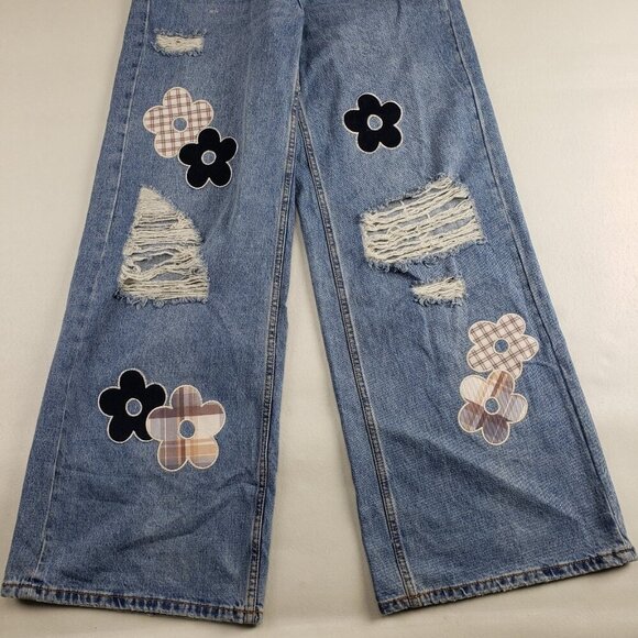 BDG Wide Leg Skater Jean Womens 27 Blue Urban Outfitters Baggy Daisy Distressed - Picture 5 of 15